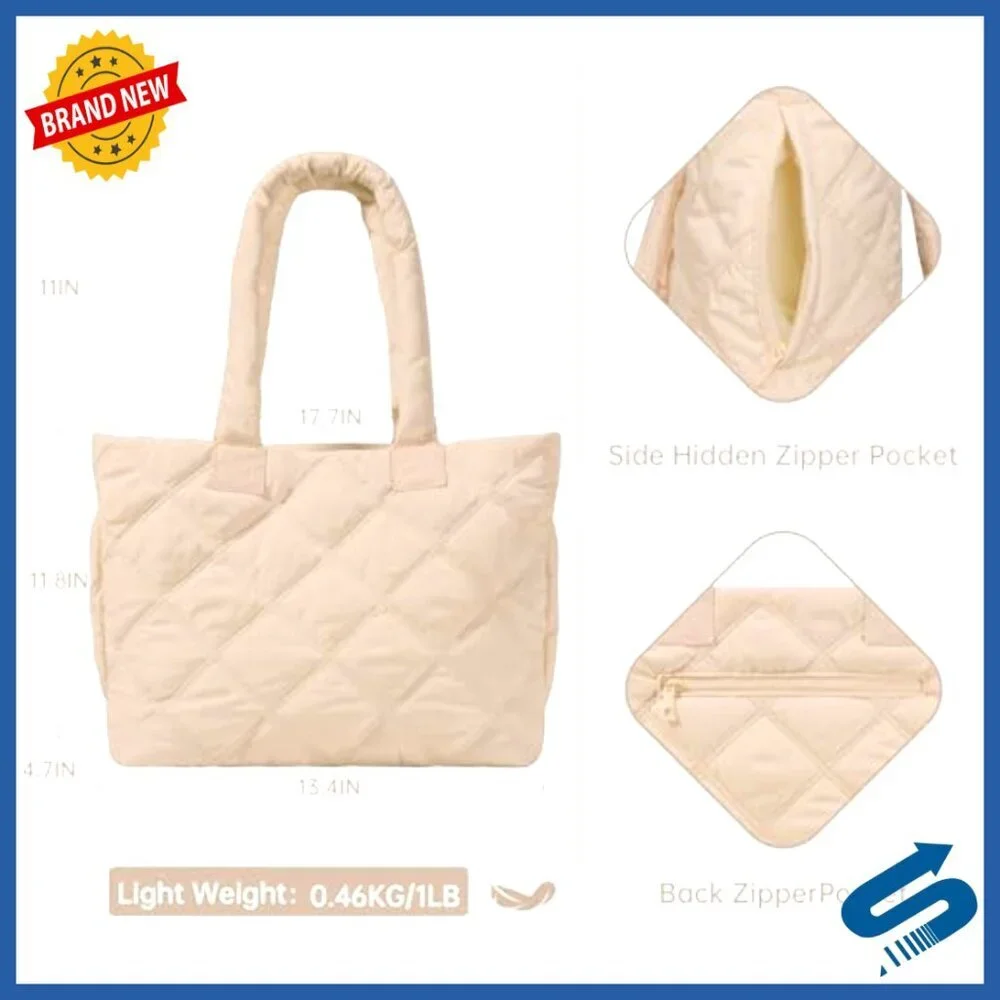 Quilted Nylon Tote Bag with Laptop Compartment for Work Travel